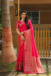Luxuriant Bandhej Kanjivaram Pink Color Silk Saree